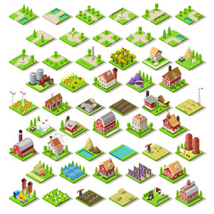 City Map Set Tiles Isometric Vector - obrazy, fototapety, plakaty