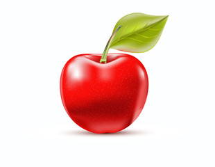 vector red apple with green leaf isolated on a white background