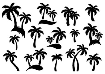 Fototapeta premium Wektorowe drzewko palmowe sylwetki ikony
