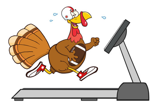 Football Turkey Bird Cartoon Character Running On A Treadmill