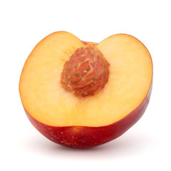 Nectarine fruit half isolated on white background close up