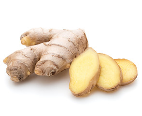 Fresh ginger root or rhizome isolated on white background cutout