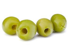 Green olives fruits isolated on white background cutout