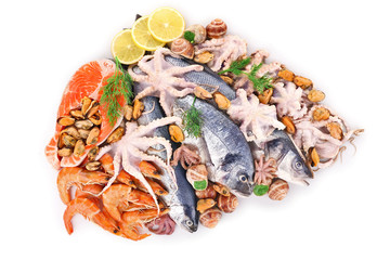 Fresh Mediterranean fish cocktail on white background, close up