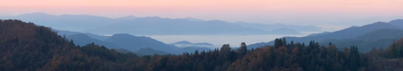 Foto op Canvas Clouds Floating beneath Smoky Mountain Peaks - Panorama © kateleigh