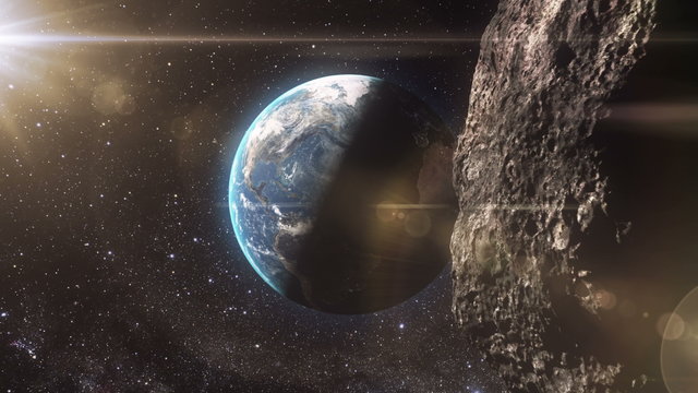 Huge, detailed asteroid approaching to the Earth. 