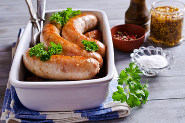 Grilled sausages with potatoes