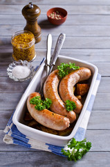 Grilled sausages with potatoes