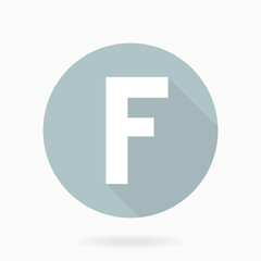 Fine vector white letter F in the light blue circle. Flat design and long shadow