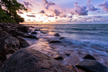Beautiful landscape of sky and clouds above the sea during sunset at Khao Lak Beach in Khao Lak-Lam Ru National Park, Takuapa, Phang Nga province, Thailand