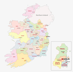 Fototapeta premium map of ireland administrative divisions on counties level