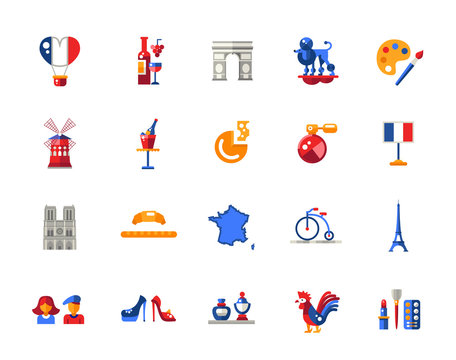 France travel icons and elements with famous French symbols 