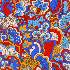 Hand drawn seamless pattern with floral elements. 