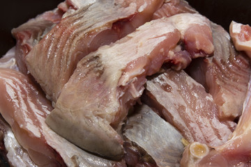 fish meat poised to wrap