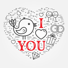 Happy Valentine's Day greetings card, labels, badges, symbols, i