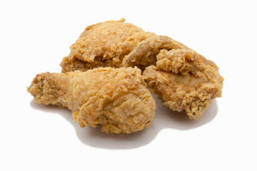 Fried chicken on white background.
