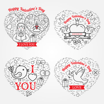 Happy Valentine's Day greetings card, labels, badges, symbols, i