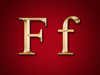 Gold letter "F" on a red background
