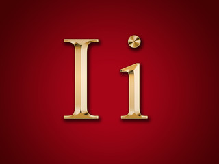 Gold letter "I" on a red background