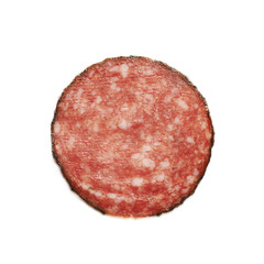 Single salami sausage slice isolated