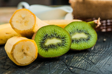 Pieces of kiwi and bananas. Fruits