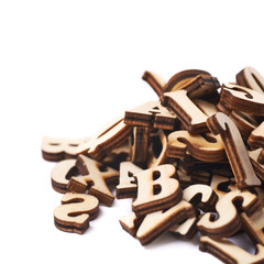 Pile of wooden letters isolated