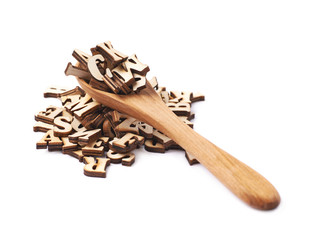 Pile of wooden letters isolated