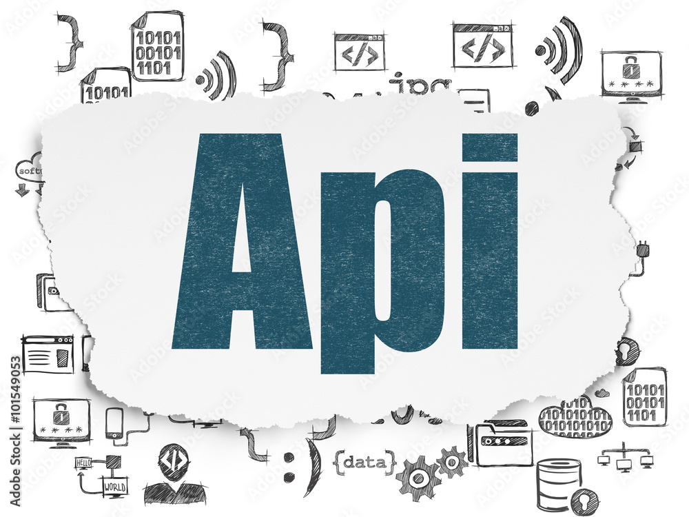 Poster software concept: api on torn paper background
