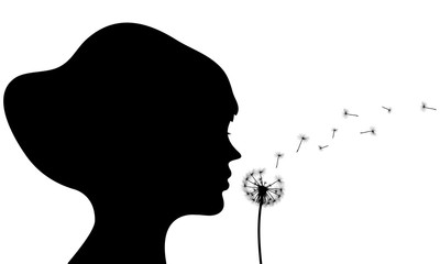 .girl blowing dandelion silhouette