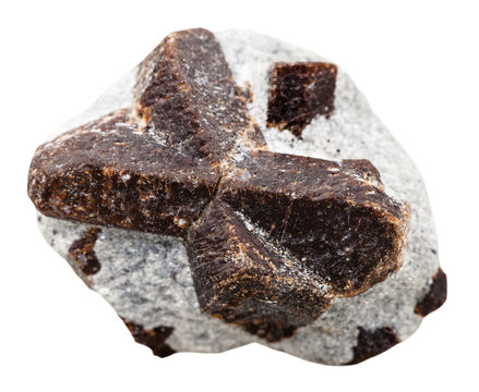 staurolite mineral stone isolated on white