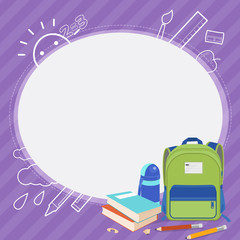 purple vector school kid frame design,school bag,Place for text