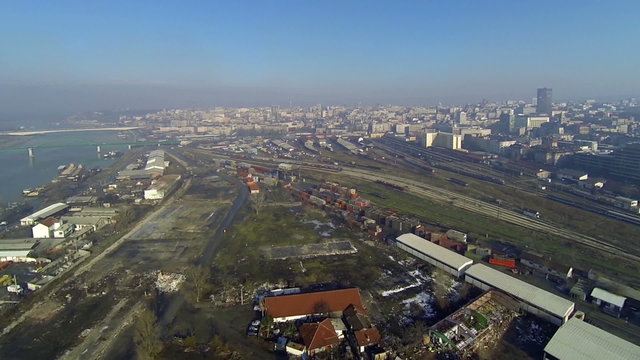Belgrade waterfront construction lending site aerial drone video