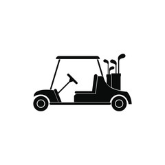 Red golf car black simple icon