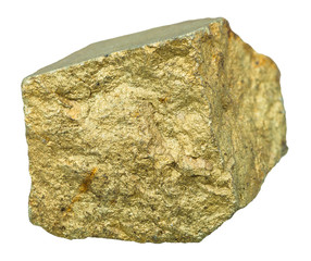 Brass-yellow Chalcopyrite mineral stone isolated
