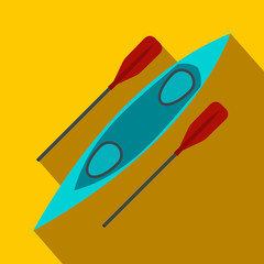 Kayak and rowing oar flat icon