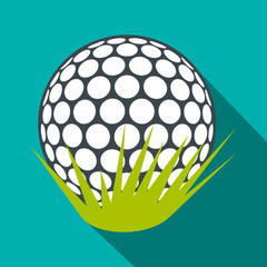 Golf ball on green grass flat icon