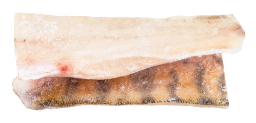 two portion of frozen zander fish fillet isolated