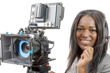  young African American women with professional video camera and