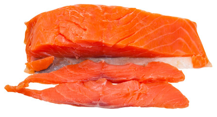 slices and piece of lighty smoked salmon red fish