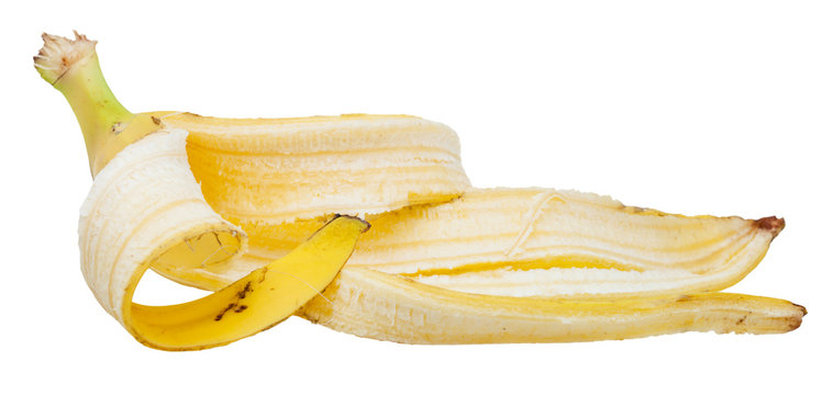 side view of yellow banana peel isolated