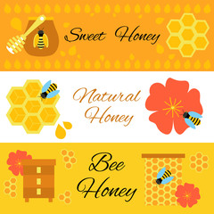 Honey bee colorful web banners set