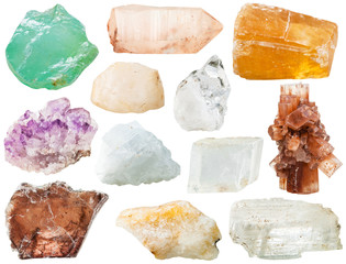 various transparent mineral rocks and stones