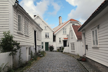 Fototapeta na wymiar Decorated streets in the old town in Stavanger, Norway