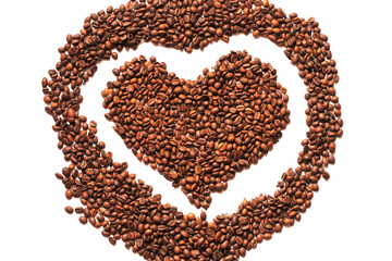 Coffee bean heart on a white background.