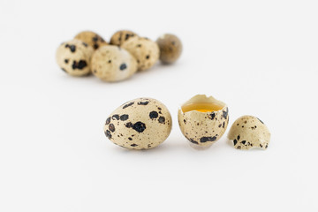 huevos de codorniz sobre fondo blanco.