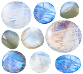 various tumbled moonstone (adularia) gem stones
