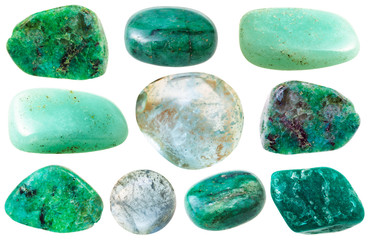 various green beryl and aquamarine gem stones