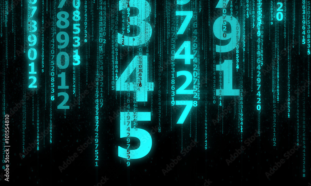 Poster the cyberspace with many sparkling falling lines numbers, abstract background with blue digital line
