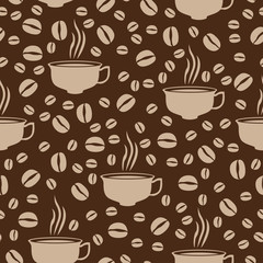 Coffee caps beige brown seamless pattern