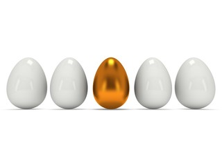 Golden egg in a row of the white eggs